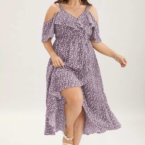 1X 14/16 Dusty Mauve Floral Cold Shoulder Midi Dress NWT BloomChic